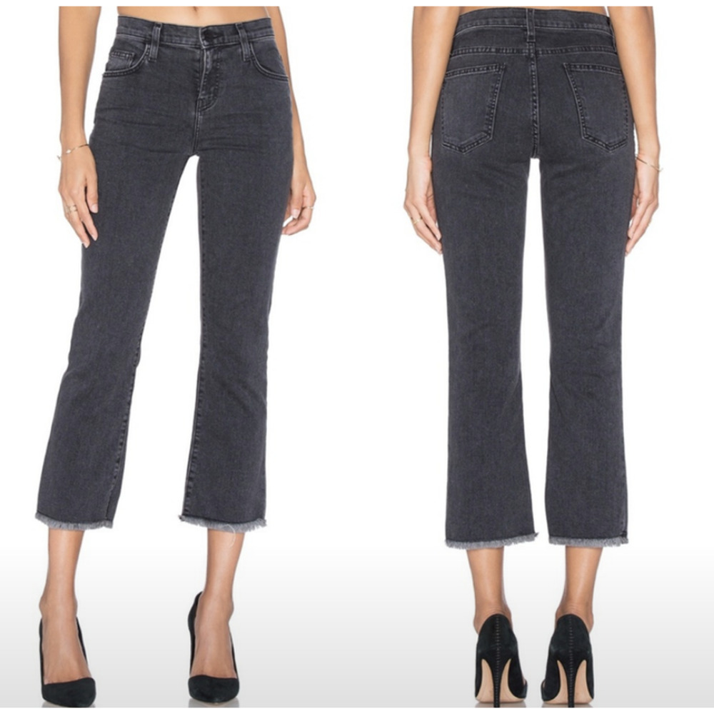 Curren/Elliott The Kick Raw Hem Crop High Rise Jeans Gray Women's Size 31